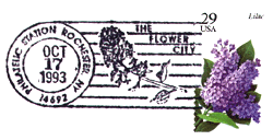 Rochester's philatelic window lilac cancel, first day of use, October 17, 1993